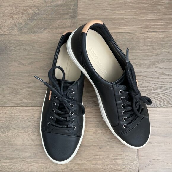 Ecco Soft 7 Lo Cut Lace Up Leather Sneakers Black + White Sz 40EU/9-9.5US NWOT - Picture 2 of 13